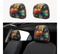 BEIVGOXL Butterfly Flowers Art Printed 2 Pcs Car Headrest Cover, Soft Elastic Headrest Covers for Cars, Universal Fit, Easy Install, Protective Car Accessories for Most Vehicles