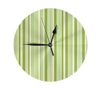 BEIVGOXL Classic Green Striped Printed Decorative Clock 10 Inch, Silent Non-Ticking Plastic Round Wall Clock, Modern Wind Wall Clock for Living Room,Hotel, Office, Bedroom, Living Room