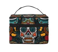 BEIVGOXL Colorful Sugar Skulls Printed Makeup Bag, Large Capacity Cosmetic Bag for Travel, Waterproof Makeup Organizer with Multiple Pockets (9x6.5x6.2 Inch),Toiletries, and Essentials Storage