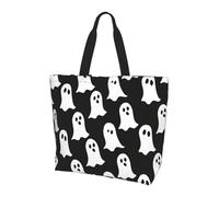 BEIVGOXL Cute White Ghost Halloween Pattern Printed Tote Bags for Women,Reusable Grocery Shopping Bags,Multi Use Large Capacity Casual Shoulder Handbags with Inner Pockets