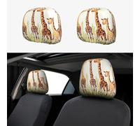 BEIVGOXL Cute Wild Cartoon Giraffes Printed 2 Pcs Car Headrest Cover, Soft Elastic Headrest Covers for Cars, Universal Fit, Easy Install, Protective Car Accessories for Most Vehicles
