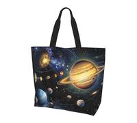 BEIVGOXL Exploring the Solar System Printed Tote Bags for Women,Reusable Grocery Shopping Bags,Multi Use Large Capacity Casual Shoulder Handbags with Inner Pockets