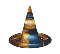 BEIVGOXL Gold Lips Printed Halloween Witch Hat, Witches Hat Decor Black | Foldable Wizard Hat for Women Men, Lightweight Oxford Cloth Costume Party Hat