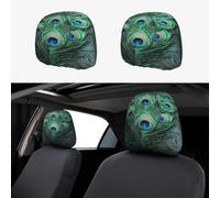 BEIVGOXL Green Peacock Feather Printed 2 Pcs Car Headrest Cover, Soft Elastic Headrest Covers for Cars, Universal Fit, Easy Install, Protective Car Accessories for Most Vehicles