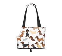 BEIVGOXL I Love My Dog Dachshunds Printed Foldable Pet Bag - Portable Puppy Cat Travel Handbag Tote,Pet Carrier Backpacks., Black