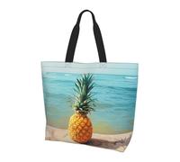 BEIVGOXL Pineapple by The Sea Printed Tote Bags for Women,Reusable Grocery Shopping Bags,Multi Use Large Capacity Casual Shoulder Handbags with Inner Pockets