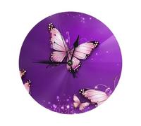 BEIVGOXL Purple Butterflies Printed Decorative Clock 10 Inch, Silent Non-Ticking Plastic Round Wall Clock, Modern Wind Wall Clock for Living Room,Hotel, Office, Bedroom, Living Room