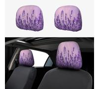 BEIVGOXL Romantic Purple Lavender Printed 2 Pcs Car Headrest Cover, Soft Elastic Headrest Covers for Cars, Universal Fit, Easy Install, Protective Car Accessories for Most Vehicles