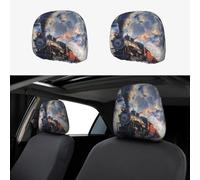 BEIVGOXL Steam Train Clouds Printed 2 Pcs Car Headrest Cover, Soft Elastic Headrest Covers for Cars, Universal Fit, Easy Install, Protective Car Accessories for Most Vehicles