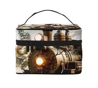 BEIVGOXL Train and Railway Printed Makeup Bag, Large Capacity Cosmetic Bag for Travel, Waterproof Makeup Organizer with Multiple Pockets (9x6.5x6.2 Inch),Toiletries, and Essentials Storage