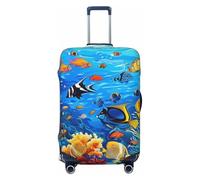 BEIVGOXL Tropical Fish Coral Undersea World Printed Washable Elastic Luggage Cover for 18-32 Inch Suitcases, Anti-Scratch Stretchable Suitcase Protector with Full Zipper & Locking Buckle, Black, S