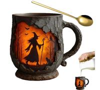 Beiykhera Fun Mugs 386ml,Cool Coffee Mugs - 3D Tree Bark Texture Ergonomic Witch Cup with Fire Pattern with Handle, for Coworker Friends Birthday Teacher Christmas Work