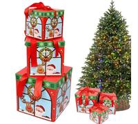 Beiykhera Nested Christmas Boxes, 3PCS Stackable Gift Boxes With Lids, Santa Snowman Christmas Tree Stacking Present Box With Bow, Decorative Stacking Box For Party Decoration