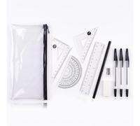 BeiZha 11 Pcs Maths Set, Pencil Case with School Stationery set Included | PVC, 22cm Clear School Pencil Case with Stationery Included for Secondary and High Maths Lessons