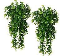 BEJAGWUS 2 Pack Fake Plants Artificial Plants Indoor,Artificial Hanging Plants Eucalyptus Decoration for Indoors & Outdoors - Balcony, bedroom, bathroom, terrace, office, apartment (Green)