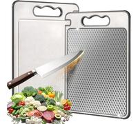 BEJAGWUS Chopping Board for Kitchens,304 Stainless Steel Chopping Board with Knife Sharpener,Double Sided Food Grade Cutting Board for Meat, Vegetables, Fruit & Bread (36,5 * 25 cm)