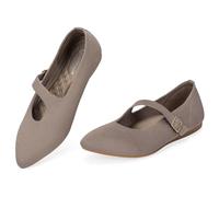 BEJINASH Womens Mary Jane Flat Shoes Pointed Toe Ballet Flat with Adjustable Straps Slip on Knit Casual Flats, Camel/Solid, 7 UK