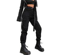 BEJONS Women’s Relaxed Fit All Day High Waist Cargo Pants, 02#-black, Large