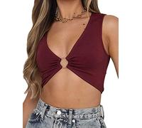 BEJONS Women Sexy Y2k Corset Like Crop Top Deep V Neck Bra Night Going Out Festival Rave Top, Burgundy, XXL