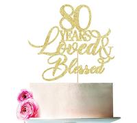 Bejotaa 80 Years Blessed & Loved Cake Topper,80th Birthday / 80th Anniversary Cake Topper, 80th Anniversary Marriage Party Decoration Supplies (80)