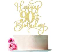 Bejotaa Gold Happy 90th Birthday Cake Topper 1pcs Glitter Cake Topper