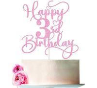 Bejotaa Pink Happy 3rd Birthday Cake Topper 1pcs Glitter Cake Topper for One Birthday/Anniversary Theme Party Cake Decorations Supplies (3rd)