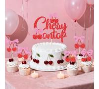 Bejotaa She's The Cherry On Top Cake Topper Cherry on Top Paty Decor Picks Cherry On Top Baby Shower for Fruit Theme Wedding Bridal Shower Birthday Party Cake Decorations Supplies (red)