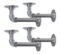 BEJOY 4pcs Heavy Duty Shelf Brackets for Shelves, Industrial Pipe Bracket 17cm, Vintage Bronze Iron Wall Mount Pipe Shelving Bracket, Rustic Home Pipe Shelf,Silver