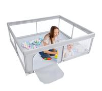 BEJOY Baby Playpen for Baby and Toddlers, Durable Play Pen, 150cm, Grey | Foam Protection, Anti-Slip Safety Play Yard with Transparent Breathable Mesh Round Zipper Door Kids Activity Centre