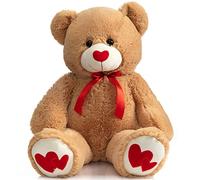 BEJOY Giant Teddy Bear 91cm Stuffed Animal Large Bear Plush with Love Red Heart for Girlfriend and Kids Valentine's Day, 36 inch Tan