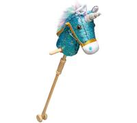 BEJOY Hobby Horse, Sequin Stick Horse with Wood Wheels Horse Toy Real Pony Neighing Galloping Sounds Plush Toy, Unicorn Plush Toy, Sequin Blue 36 inches (AA Batteries Required)