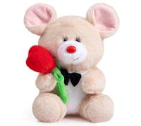 BEJOY Plush Mouse Teddy, Plushie Toy, Stuffed Animal with Rose & Necktie | I Love You Mouse, Cuddly Toy Gifts for Girlfriend Mama Children