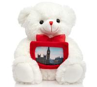 BEJOY Teddy Bear Stuffed Animal Plush Bear with Red Bow Holding a Picture Frame Soft Plush Toy Christmas Valentine's Day Gift 12 Inches White