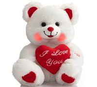 BEJOY Teddy Bear with Heart Plush Bear That Says I Love You and Blushes LED Stuffed Toys for Girlfriend and Kids Valentine's Day 13 inch White