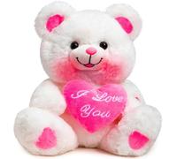 BEJOY Teddy Bear with Pink Heart Plush Bear That Says I Love You and Blushes LED Stuffed Toys for Girlfriend and Kids Valentine's Day 13 inch White