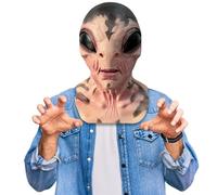 BEJOYFMY Alien Mask Age 2+, Scary Latex UFO ET Dress Up Head Mask Headdress Costume Party Props for Halloween Cosplay - Patterned