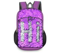 Bekahizar 20L Reversible Sequin Backpack Glittering Bling Mermaid Rucksack Magic Lightweight Foldable Travel Daypack Bag Packable Hiking Camping Cycling Walking (Silver Purple)