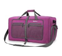 Bekahizar 60L Foldable Duffle Bag Large Lightweight Packable Travel Weekend Duffel with Shoe Compartment and Shoulder Strap for Luggage, Gym, Sport, Camping, Storage, Shopping (Purple)
