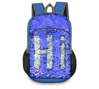 Bekahizar Kids Boys Girls Sequins Rucksack 20L Lightweight Foldable Backpack Daypack for Travel School Outdoor Hiking (Silver Blue)