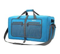 Bekahizar Travel Duffle Bag 60L Lightweight Foldable Holdall Duffels Large Weekend Overnight Bag Packable Carry On Luggage with Shoe Compartment for Men Women Camping Storage Gym Beach (Blue)