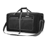 Bekahizar Travel Duffle Bag 60L Lightweight Foldable Holdall Duffels Large Weekend Overnight Bag Packable Carry On Luggage with Shoe Compartment for Men Women Camping Storage Gym Beach (Black)