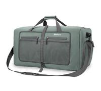 Bekahizar Travel Duffle Bag 60L Lightweight Foldable Holdall Duffels Large Weekend Overnight Bag Packable Carry On Luggage with Shoe Compartment for Men Women Camping Storage Gym Beach (Grey Green)