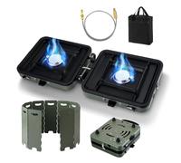 Bekasa 2 Burner Folding Camping Stove, 2x2200W Portable Gas Camping Stove with Wind Shield Adjustable Burners Camping Gas Stove with Handle for Camping Hiking Cooking, Outdoor Picnic