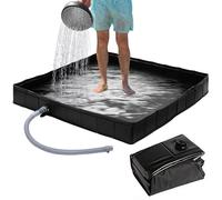 Bekasa Foldable Shower Base, Large Portable Shower Pan with 100cm Drain Pipe 104 x 104 x 13cm Camping Shower Base for Indoor Outdoor Camping, Beach, Motorhomes, RVs, Pet Shower Tray