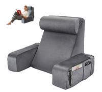 Bekasa Reading Pillow for Bed Adult, Memory Foam Rest Back Pillow for Sitting with Neck Roll, Armrest Back Cushion Sitting in Bed Read Rest Pillows for Watching TV, Gaming, Large 19 Inch (Grey)