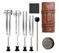 Bekasa Tuning Forks Set (128Hz 136.1Hz 256Hz 384Hz), Sound Frequency Healing Machine with Activator, Rubber Hammer & Leather Pouch, Sound Healing for Meditation Yoga Relaxation