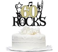 Bekaterea 60 Rocks Guitar Cake Topper,Rock'n'Roll Theme/Musical Entertainment Birthday Party Decorations/60th Birthday/anniversary Theme Party Decoration