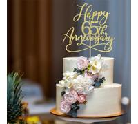 Bekaterea Golden Glitter Happy 65th Anniversary Cake Toppers - Wedding & Company Anniversary Party Decorations, Birthday Party Decorations Supplies