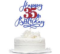 Bekaterea Happy 35th Birthday Cake Topper,Black font Golden Numbers 35th Birthday Cake Decoration，Hello 35, Cheers to 35 Years/35th Anniversary ，35& Fabulous Party Decoration