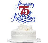Bekaterea Happy 75th Birthday Cake Topper,Black font Golden Numbers 75th Birthday Cake Decoration,Hello 75, Cheers to 75 Years/75th Anniversary,75& Fabulous Party Decoration